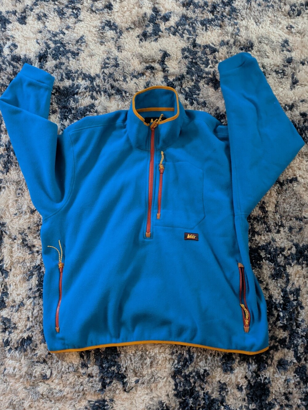 REI Blue Lightweight Fleece Pullover with Yellow Trim